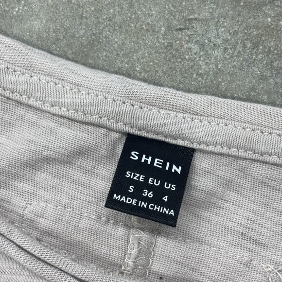 SHEIN Small Cotton Long Sleeve Shirt Flare Basic Everyday Tan Beige - Picture 4 of 8